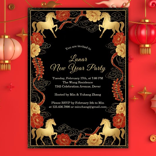Luxurious Year of the Horse 2026 Lunar New Year Einladung
