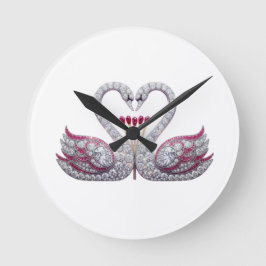 Luxury 3D Diamond Swans Heart - Elegant Wall Clock Runde Wanduhr