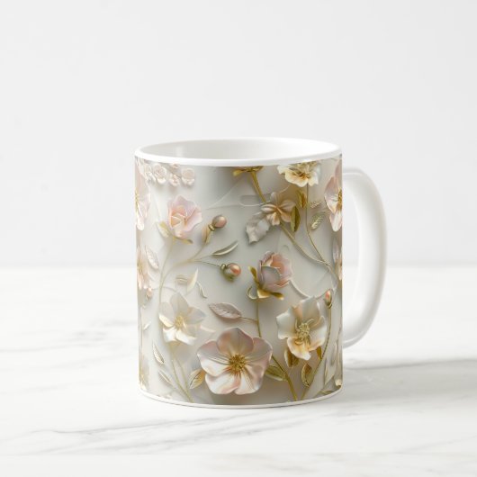 Luxury 3D Embossed Floral Gold Foil Elegant  Kaffeetasse (VorderseiteRechts)