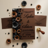 Luxury 3D Floral Bronze & Black Wedding Invitation Einladung