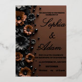 Luxury 3D Floral Bronze & Black Wedding Invitation Folieneinladung (Vorderseite)