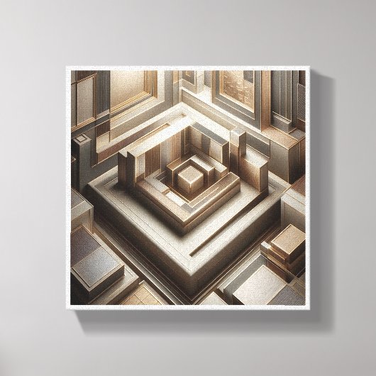 Luxury 3D Geometric Maze - Modern Gold & Grey Arch Leinwanddruck (Vorderseite)