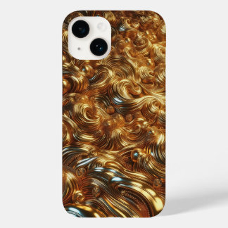 Luxury 3D Liquid Gold Waves and Metallic Pearls Ab Case-Mate iPhone 14 Hülle