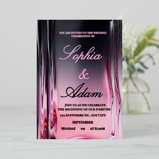 Luxury 3D Pink Glossy Wedding Invitation Folieneinladung (Stehend vorne)