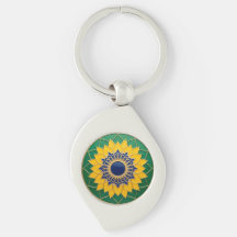 Luxury 3D Solar Mandala Keychain - Gold & Emerald 