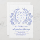 LUXURY 40. Geburtstag Vintages blaues Wappen Einladung (Vorne/Hinten)