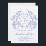 LUXURY 60. Geburtstag Vintages blaues Wappen Einladung<br><div class="desc">Ein elegantes französisches Vintages blühendes Wappen steht im Mittelpunkt der Bühne dieses zeitlosen Geburtstags. Verziert,  formell und sehr feminin macht jede Geburtstagsfrau ein ganz besonderes Gefühl. Die Party-Vorräte werden koordiniert.</div>