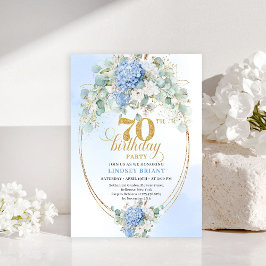 Luxury 70th Birthday Blue Floral Watercolor Invite Einladung