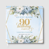 Luxury 90th Birthday Dusty Blue Floral Gold Frame Gästebuch (Vorderseite)