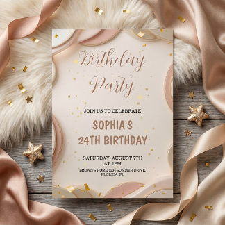 Luxury Abstract Beige & Rose Gold Birthday Party  Einladung