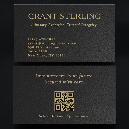Luxury Accountant CPA Faux Leather QR Code Visitenkarte