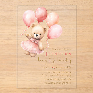 Luxury Acrylic Beary First Birthday Invitation Acryleinladungen