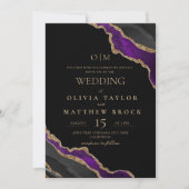 Luxury Agate Black Wedding Einladung (Vorderseite)