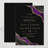 Luxury Agate Black Wedding Einladung (Vorne/Hinten)