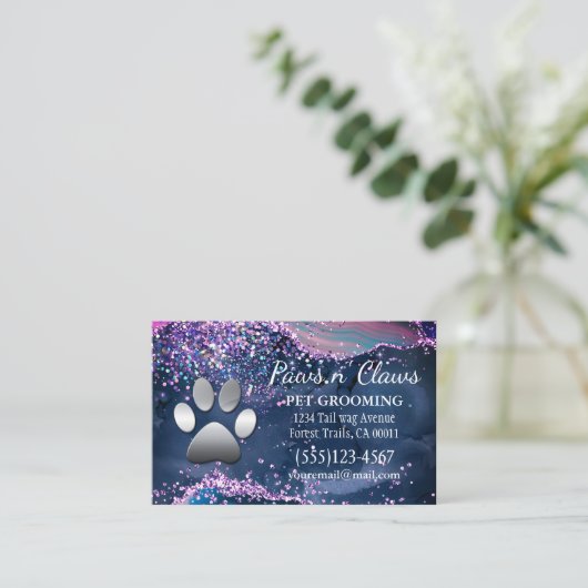 Luxury Agate Glitzer Dog Paw Pet Grooming Visitenkarte (Stehend Vorderseite)