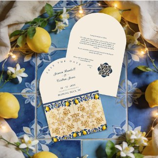 Luxury Amalfi Gold Tile Lemon Wedding TLW26 Save The Date