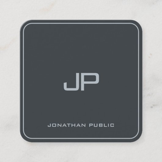 Luxury Anthracite Gray Elegant Silver Monogram Quadratische Visitenkarte (Vorderseite)