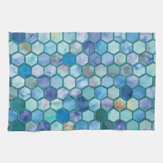 Luxury Aqua Blue Wabenmuster Handtuch (Horizontal)