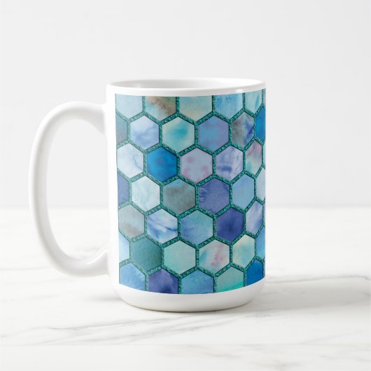 Luxury Aqua Blue Wabenmuster Kaffeetasse (Links)