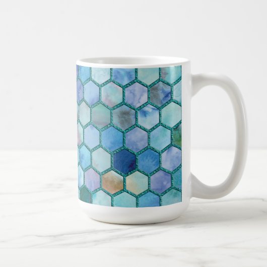 Luxury Aqua Blue Wabenmuster Kaffeetasse (Rechts)