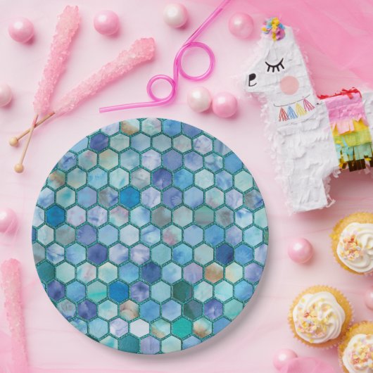 Luxury Aqua Blue Wabenmuster Pappteller (Party)