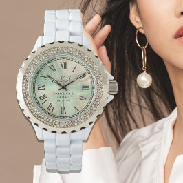 Luxury Aqua Marbled Rhinestone Watch for Women. Armbanduhr
