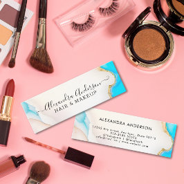 Luxury Aqua und Gold Marble Holographic Salon Mini Visitenkarte