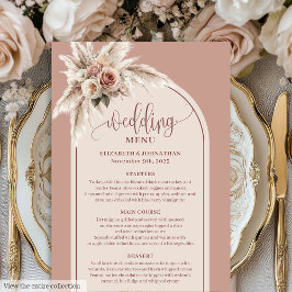 Luxury Arch Pastel Pink Pampas Floral Wedding Menu Menükarte