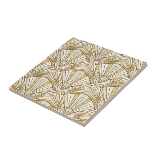 Luxury Art Deco Sunburst Infinite Pattern - Cream  Fliese (Seite)