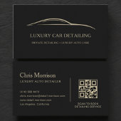 Luxury Auto Detailing QR Code Black & Gold Visitenkarte