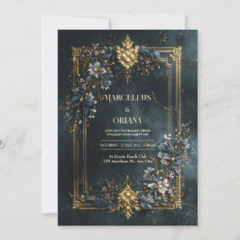 Luxury Baroque Gold Frame Dark Teal Floral Wedding Einladung
