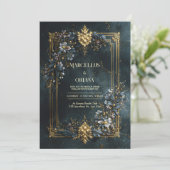 Luxury Baroque Gold Frame Dark Teal Floral Wedding Einladung (Stehend Vorderseite)