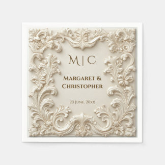 Luxury Baroque Grandeur Soft Ivory Vintage Scroll Serviette