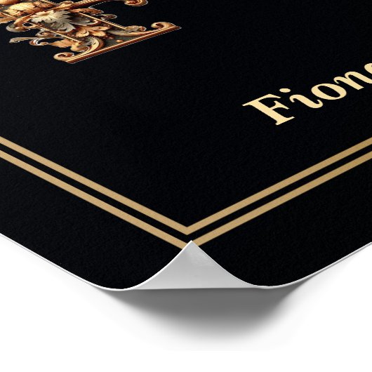 Luxury Baroque Letter F Monogram Poster  (Ecke)