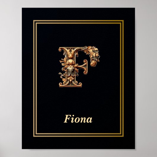 Luxury Baroque Letter F Monogram Poster  (Vorne)