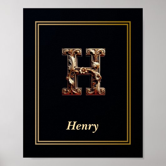 Luxury Baroque Letter H Monogram Poster  (Vorne)
