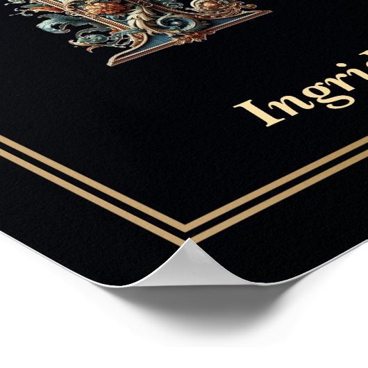 Luxury Baroque Letter I Monogram Poster  (Ecke)