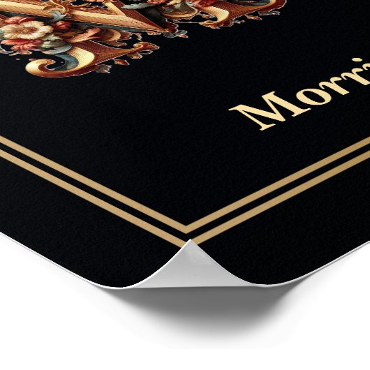 Luxury Baroque Letter M Monogram Poster  (Ecke)