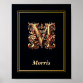 Luxury Baroque Letter M Monogram Poster  (Vorne)