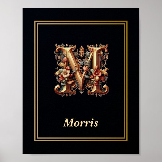 Luxury Baroque Letter M Monogram Poster  (Vorne)