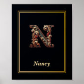 Luxury Baroque Letter N Monogram Poster  (Vorne)