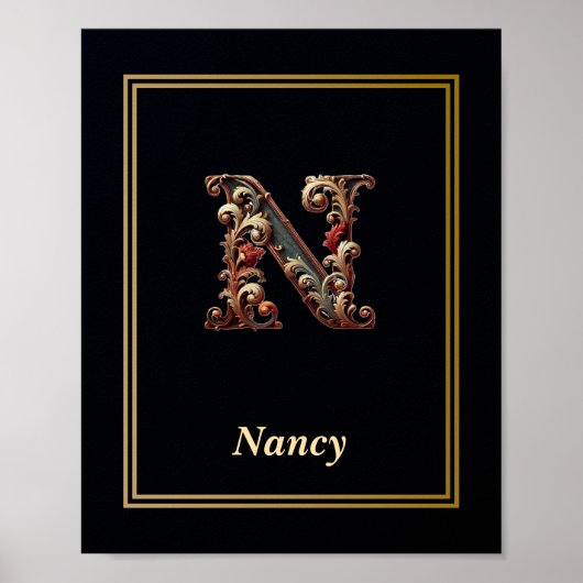 Luxury Baroque Letter N Monogram Poster  (Vorne)