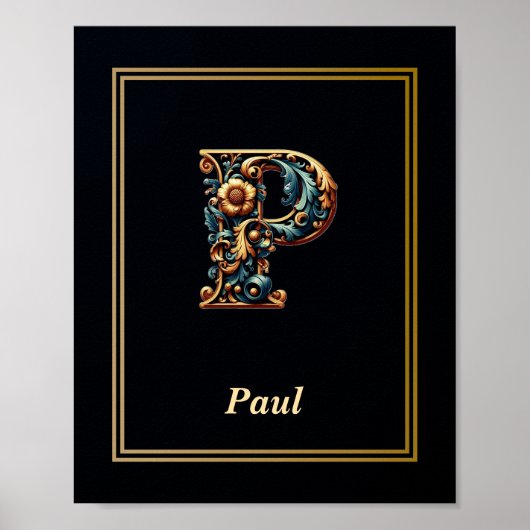 Luxury Baroque Letter P Monogram Poster  (Vorne)
