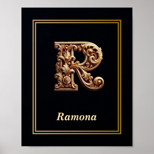 Luxury Baroque Letter R Monogram Poster  (Vorne)