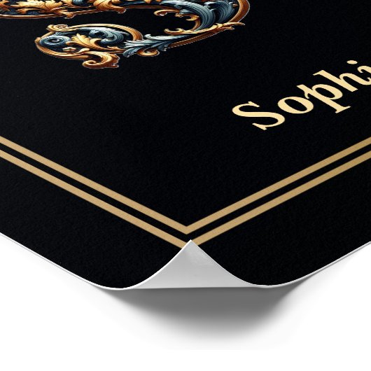 Luxury Baroque Letter S Monogram Poster  (Ecke)