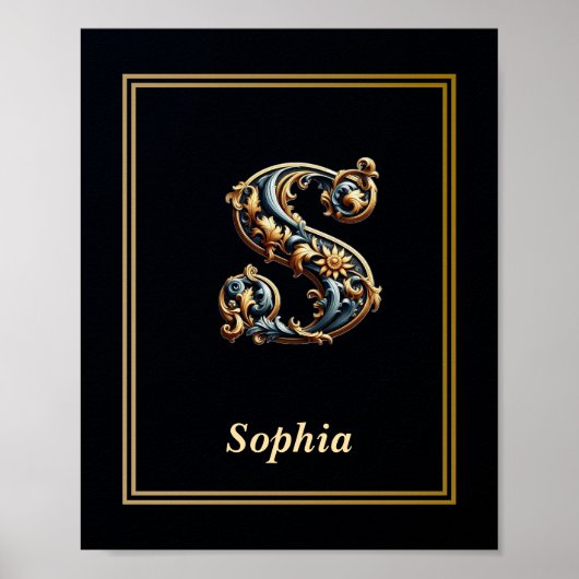 Luxury Baroque Letter S Monogram Poster  (Vorne)