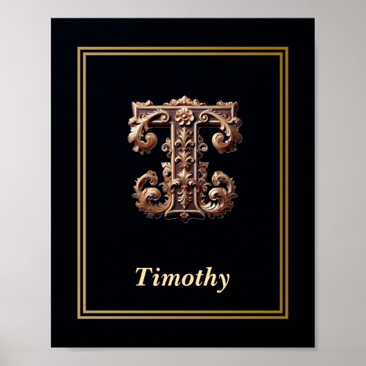Luxury Baroque Letter T Monogram Poster  (Vorne)