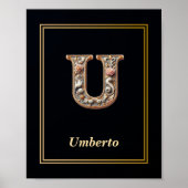 Luxury Baroque Letter U Monogram Poster  (Vorne)