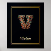 Luxury Baroque Letter V Monogram Poster  (Vorne)