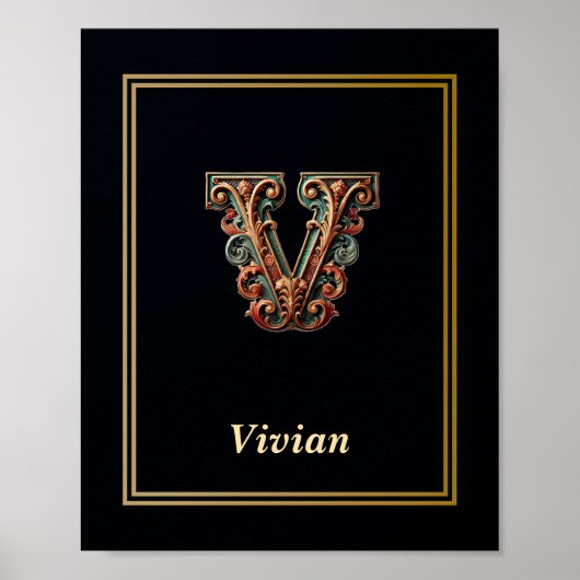 Luxury Baroque Letter V Monogram Poster  (Vorne)